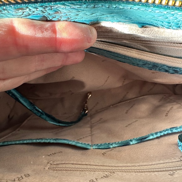 Brahmin Teal Crocodile Embossed Small Finley Carryall Bag - Picture 5 of 5